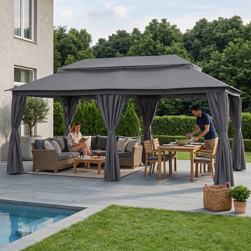 Pavillon de jardin en acier à toit double 10 pi x 20 pi Decksplore, Gris