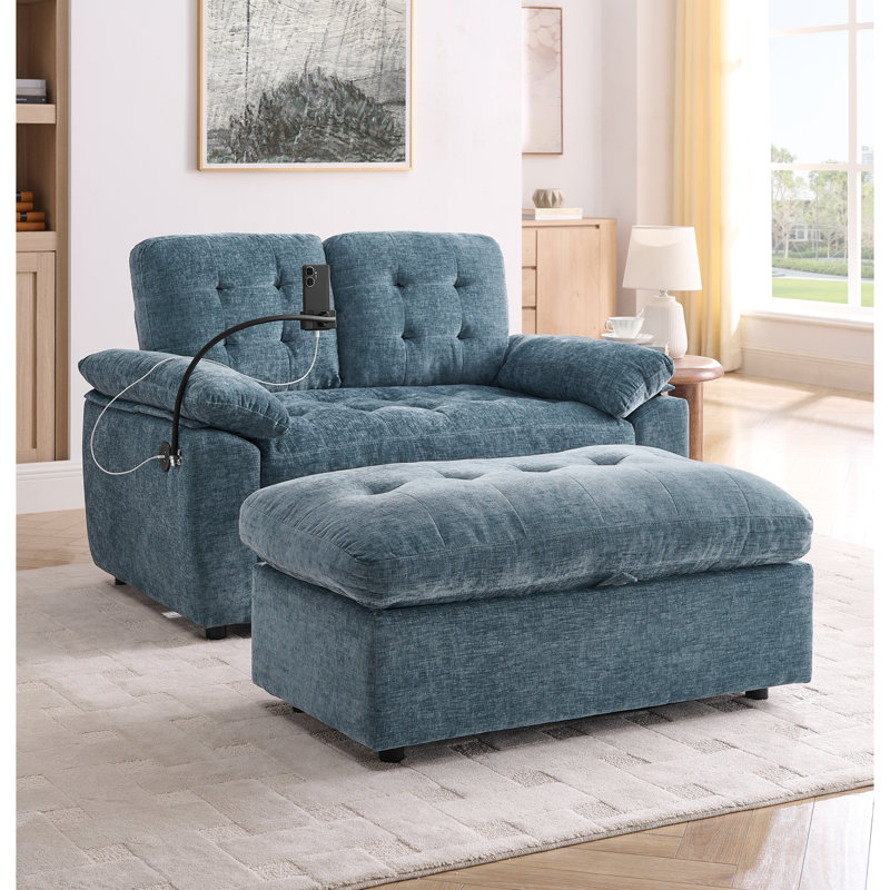 Fauteuils inclinables modernes avec rangement, canapé deux places réglable en chenille bleue pour la maison, Bleu
