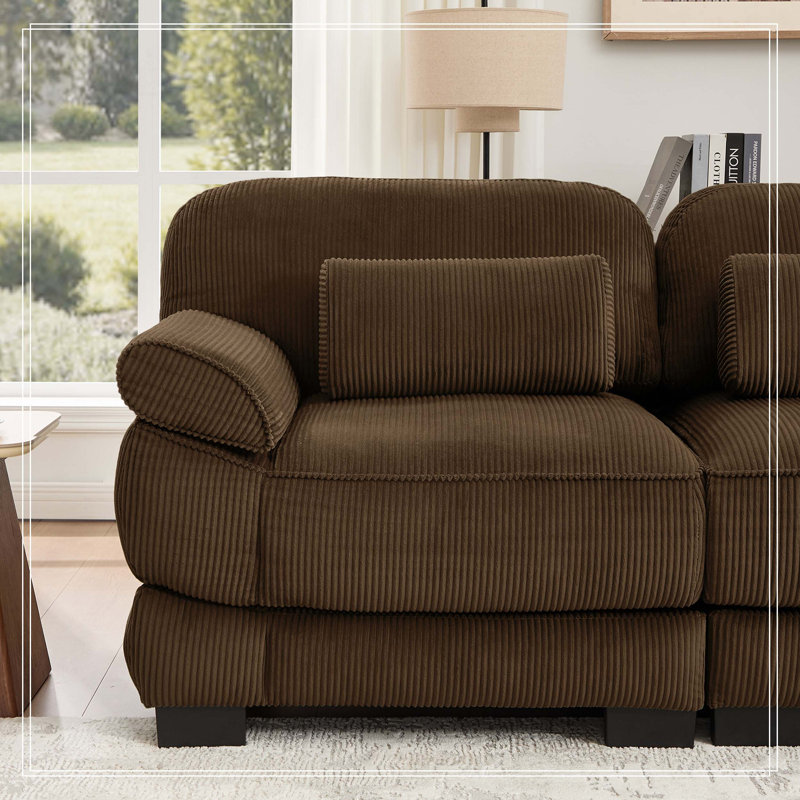 Canapé en velours côtelé avec 1 coussin - brun, Brun