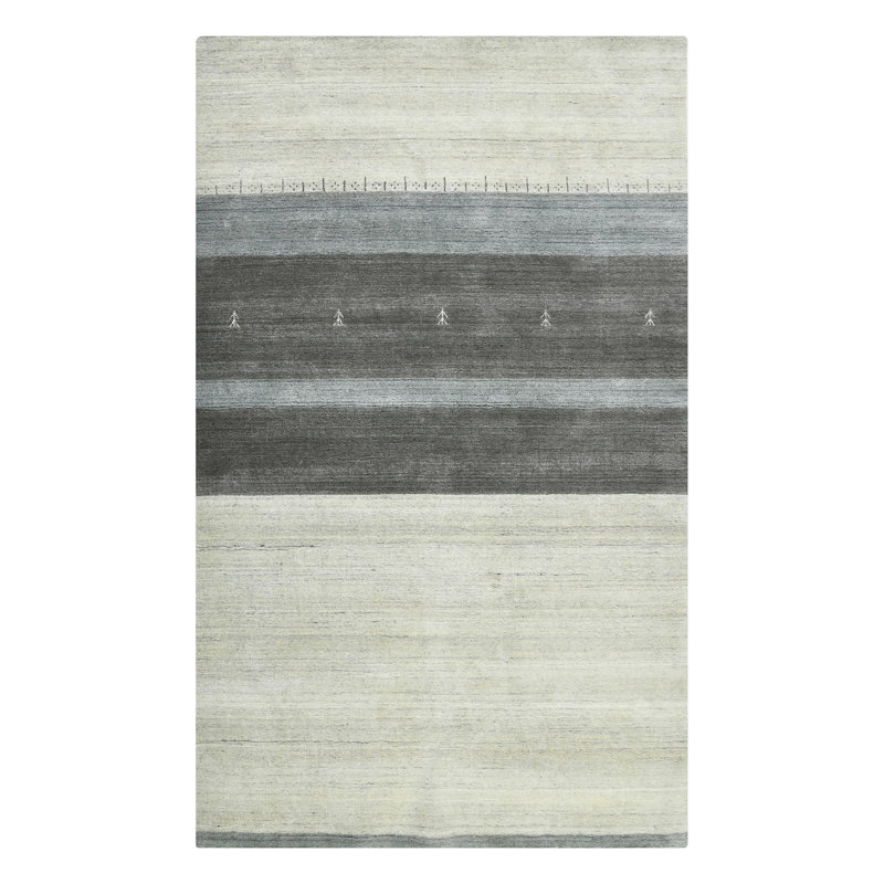 Ivory and Stripe Handmade Reversible Wool Viscose Rug, 4' x 6'