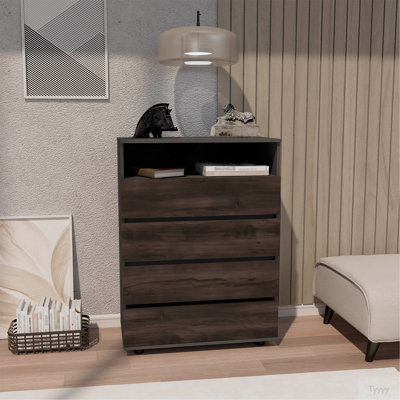 Commode 4 tiroirs Alpine avec rangement spacieux et poignées modernes, gris mat