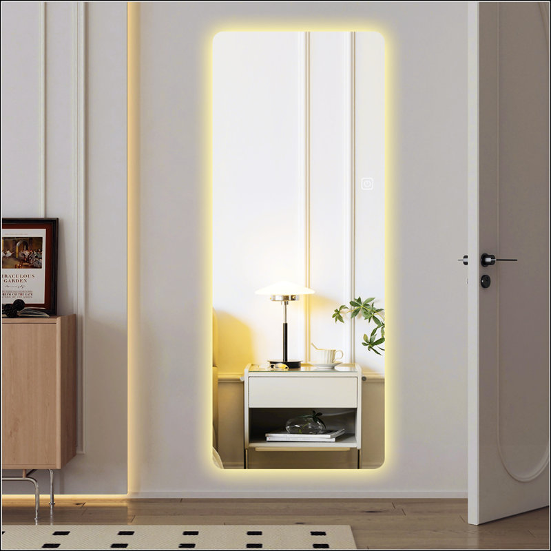 Miroir complet avec lumières, fixation murale, à intensité variable, éclairage 3 couleurs, pour chambre à coucher