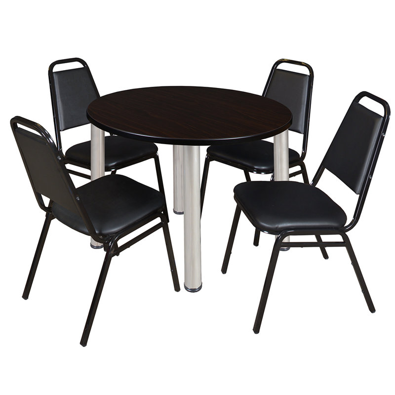 Plateau de table Kee, 4 chaises empilables, Cerisier, Chrome chrome, H 29 po x l 48 po x P 48 po