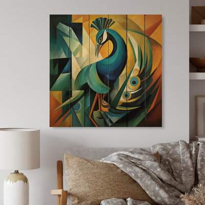Vert vert bleu paon - reproduction d'animaux sur bois de pin naturel
