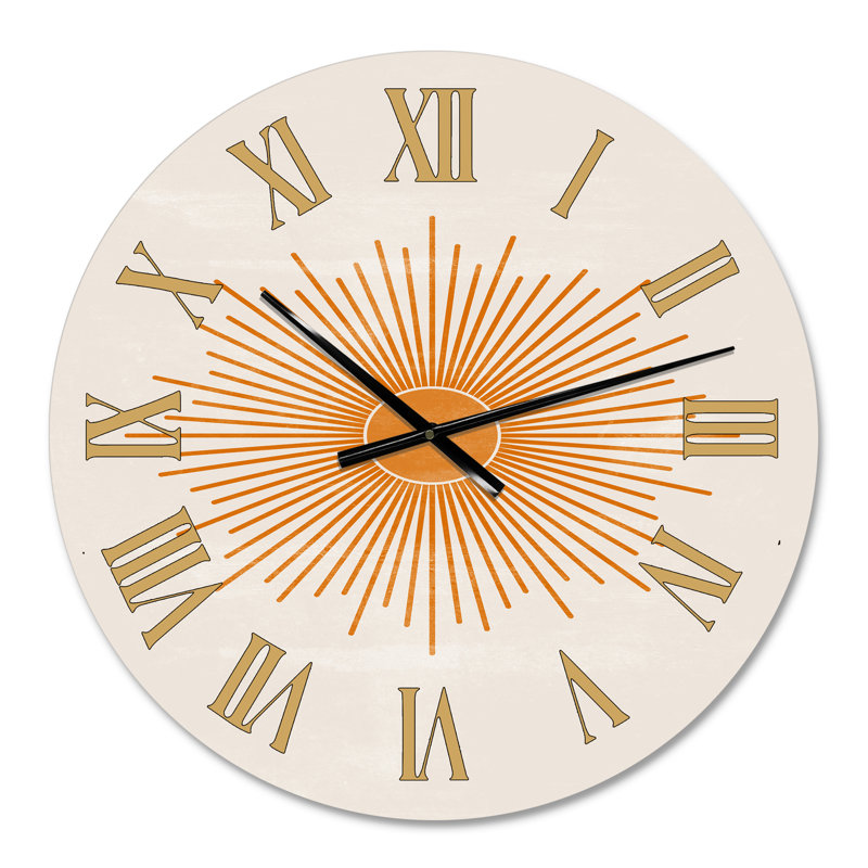Orange Sun Print II - horloge murale moderne, Moyenne