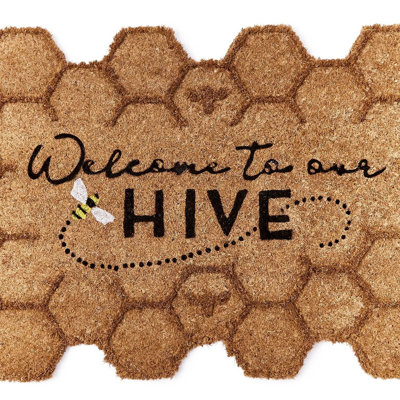 Welcome To Our Hive Bee Embossed Coir Door Mat with Vinyl Back Non Slip Outdoor Entryway Welcome Mat-37"W