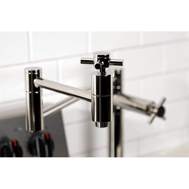 Kingston Brass Two-Handle 1-Hole Deck Mount Pot Filler Faucet, Cross Handle, Polished Nickel