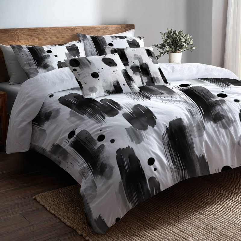 Ensemble de literie 6 pièces Modern Modern - noir minimaliste avec taies décoratives et coussins décoratifs