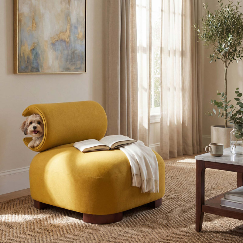 Chaise d'appoint en polyester pour salon, élégante et durable, Polyester jaune