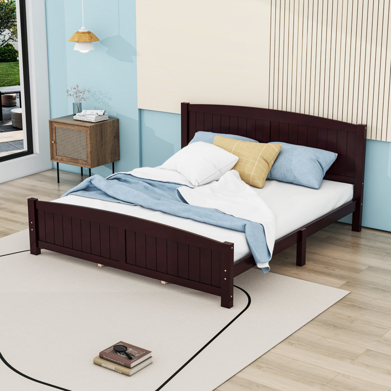 Lit plateforme en bois avec tête de lit, Espresso, Très grand