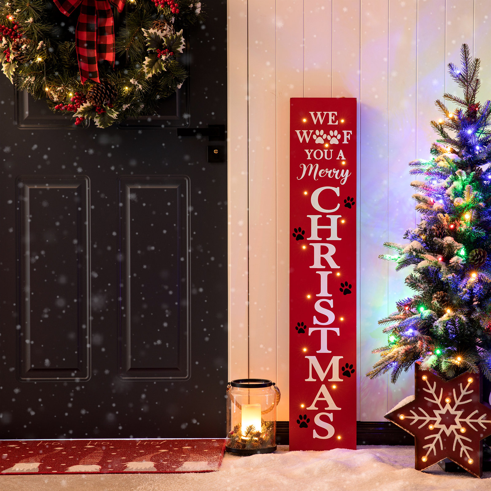 Junno Lighted Wooden Christmas Porch Sign