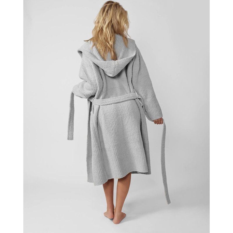 Ribbed Hooded Robe, XL, Cloud Gray