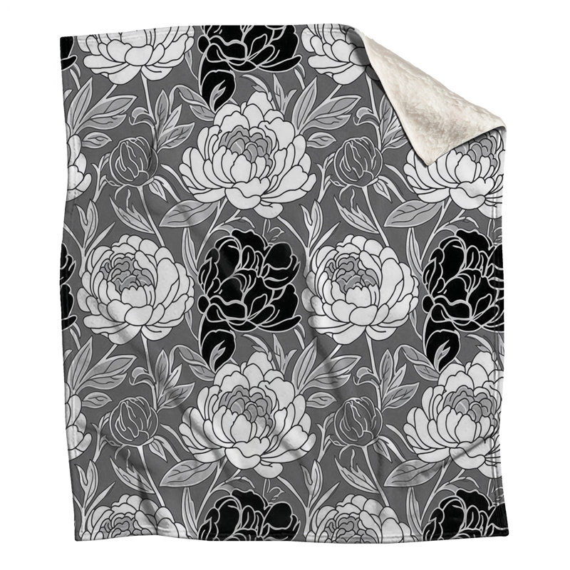 Couvertures à motifs floraux monochromes de pivoines, L 50 po x H 60 po