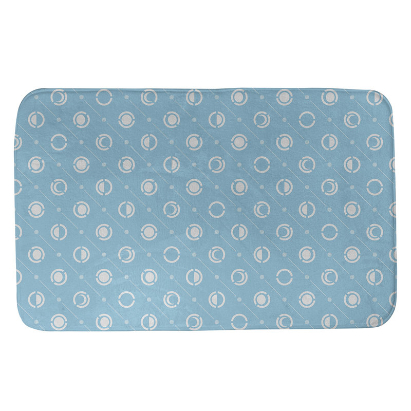 Tapis de bain géométrique antidérapant en microfibre Moon phases, l 17 po x L 24 po, Bleu sarcelle / blanc