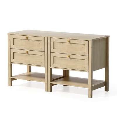 Wooden Nightstand With 2-Drawer And Shelf