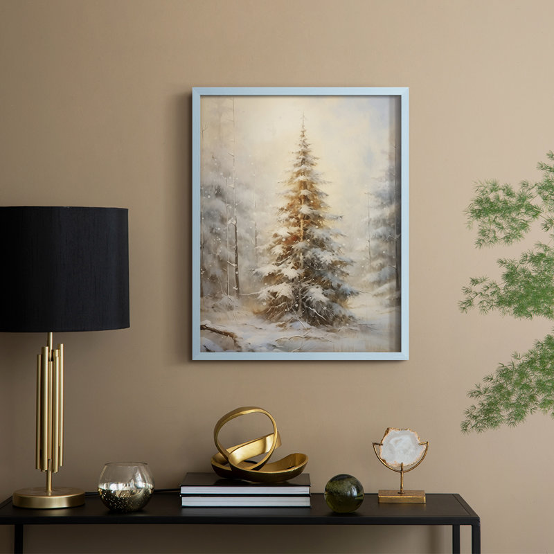 «Christmas Holiday Art», reproduction encadrée en bois massif, Bleu, H 15 po x l 12 po