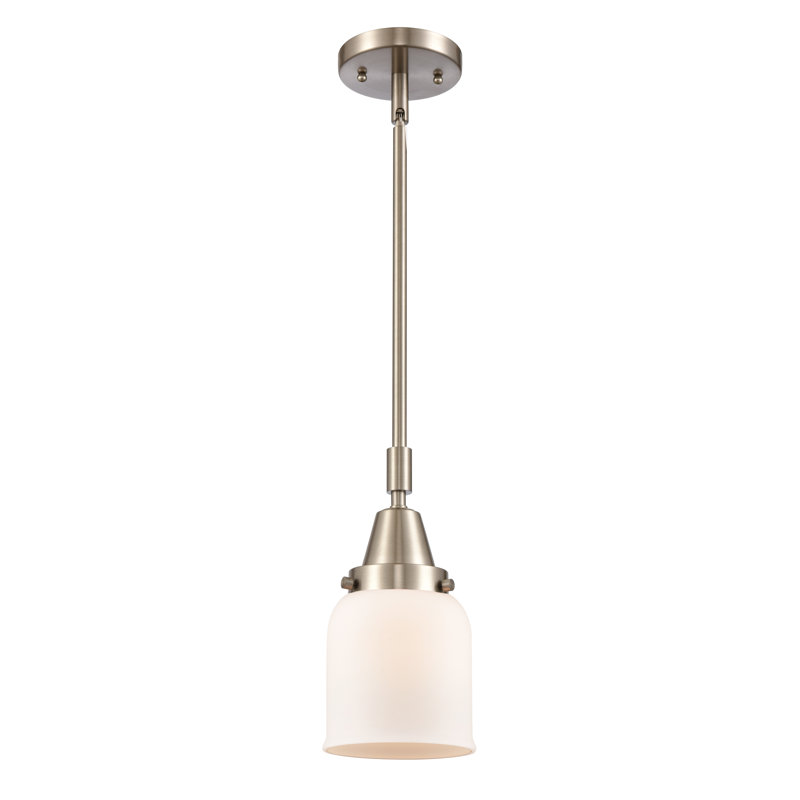 Luminaire suspendu en forme de cloche à 1 lumière Lesher, Blanc mat, H 44,12 po x l 5 po x P 5 po, Nickel satiné brossé