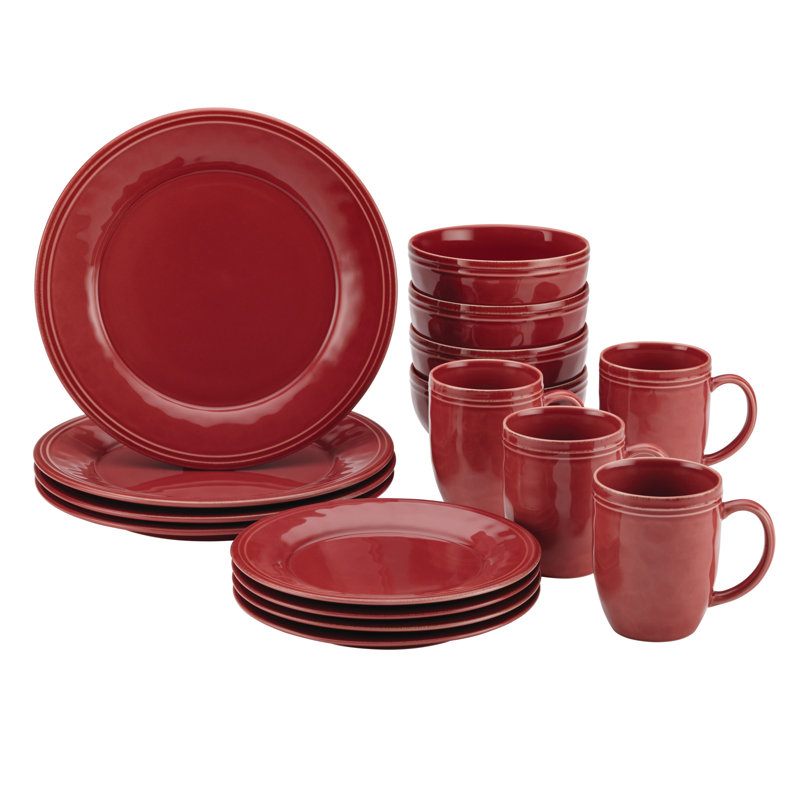 Rachael Ray Cucina Dinnerware Set, 16 Piece, Cranberry Red
