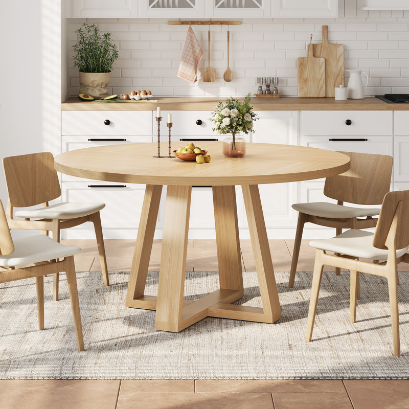 47 Inch Round Dining Table for 4-6 People, Round Kitchen Table with Sturdy Cross-Shaped Base & Adjustable Foot Pads, Circle Dining Table for Kitchen, Dining Room(Table Only), Natural