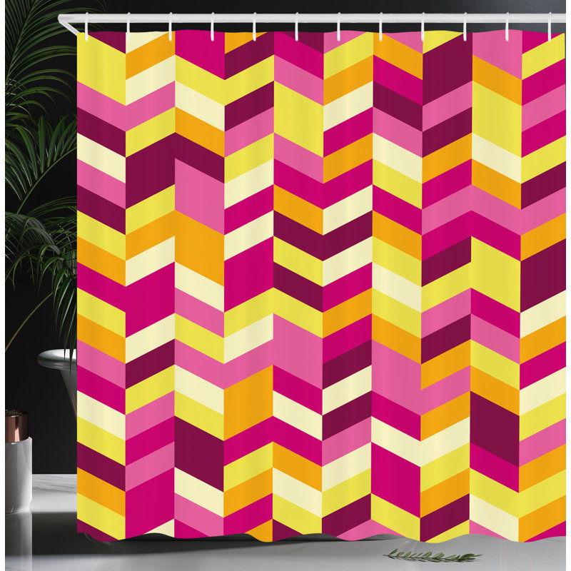 Ensemble de rideau de douche + crochets, H 70 po x l 69 po, Jaune, magenta