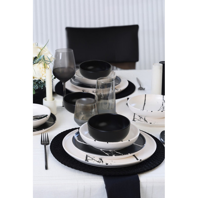 Service de table élégant en céramique 24 pièces, blanc mat, 100% grès cérame | Comprend 6 assiettes plates (7,1 po), 6 assiettes de service (11 po), 6 bols (4,7 po), 6 assiettes à gâteau (8,7 po) | Antibactérien, écologique, va au lave-vaisselle et au micro-ondes