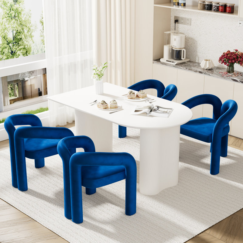 Ensemble de salle à manger à double piédestal avec chaises en velours, Bleu