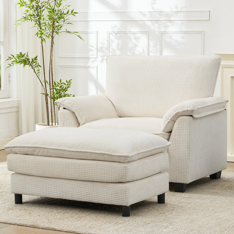Fauteuil d'appoint surdimensionné avec repose-pieds, Beige