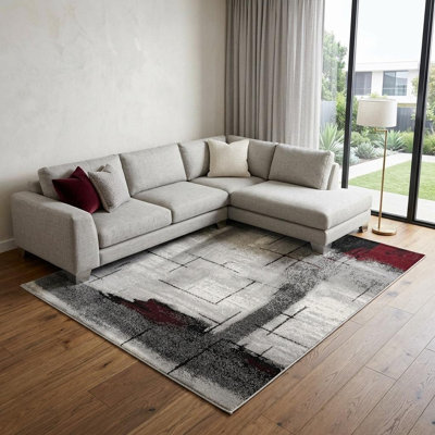 Tapis noir bourgogne et gris Korhan