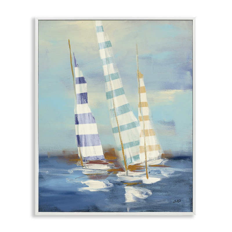 «Summer Regatta», estampe numérique par Julia Purinton, Giclée encadrée blanc bord de mer, H 14 po x l 11 po