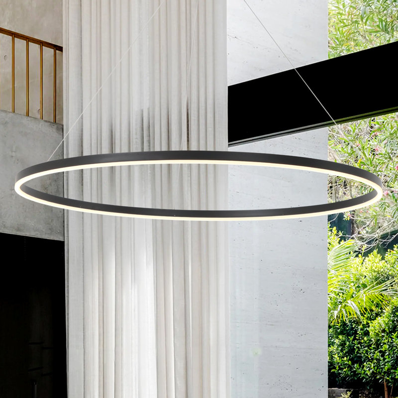 Stockham 1-Light Unique Geometric Chandelier Round Circle LED Kitchen Island Pendant, 3.5" H x 39.4" W x 39.4" D, Black