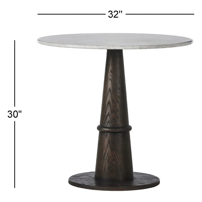 Goetz Bar Table-Brown Oak-Bar, Honed White Marble/Brown Oak, 30" H x 32" L x 32" W