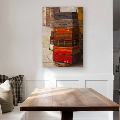 Old Traveling Suitcases - Brown Object Metal Print for Home Decor