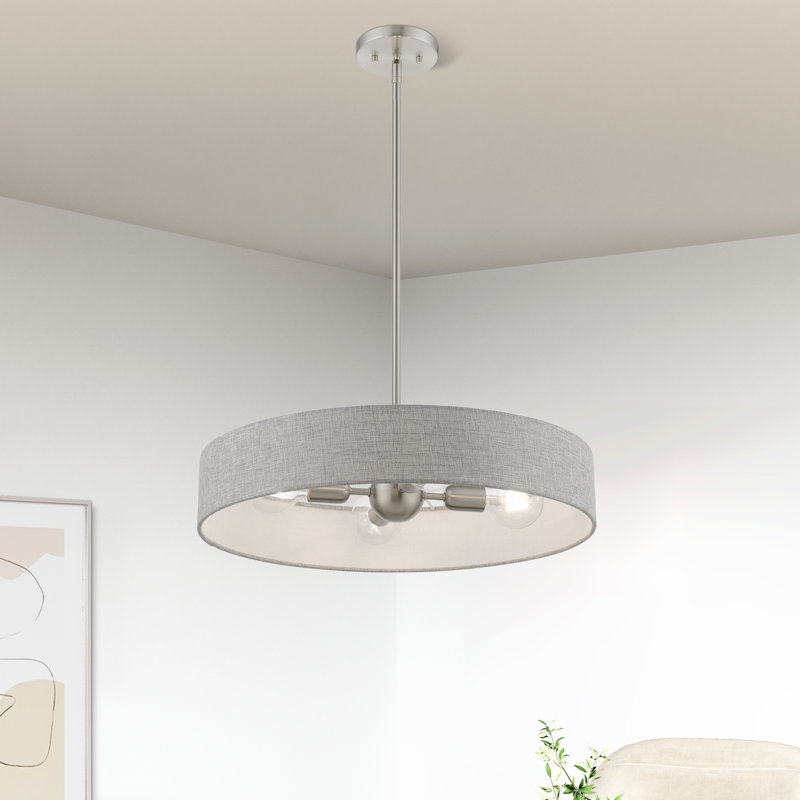 Silke 4 - Light Dimmable Drum Chandelier, Brushed Nickel/Shiny White
