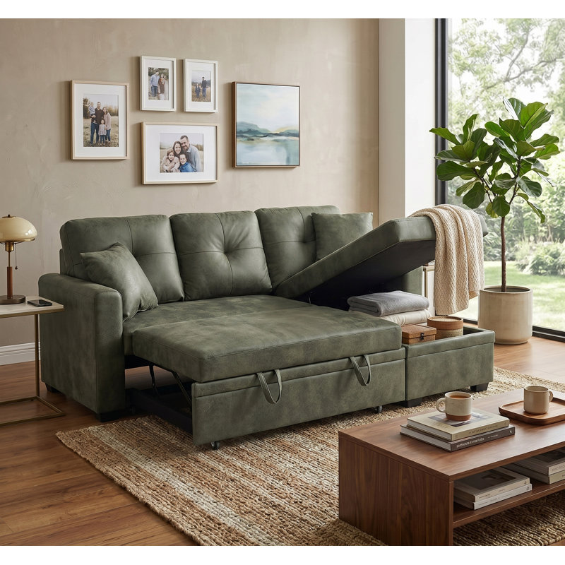 Canapé modulaire avec lit escamotable Upholstery, Tissu vert Oliver