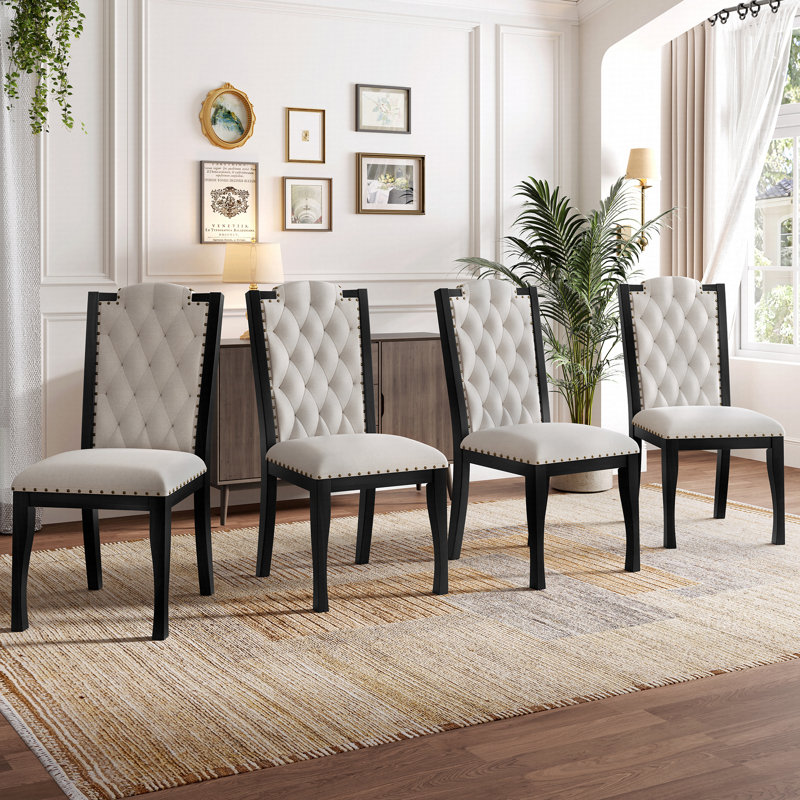 High Back Button Tufted Upholstered Dining Chairs, Black