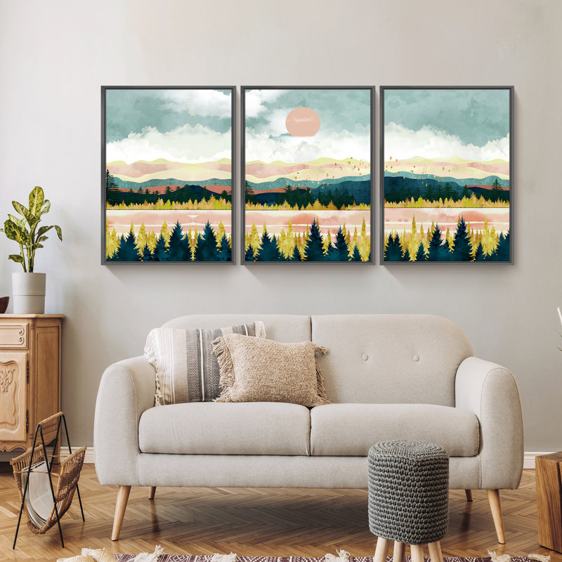 Paysage naturel - Peinture sur toile 3 pièces, H 16 po x l 36 po x P 1,5 po, Noir