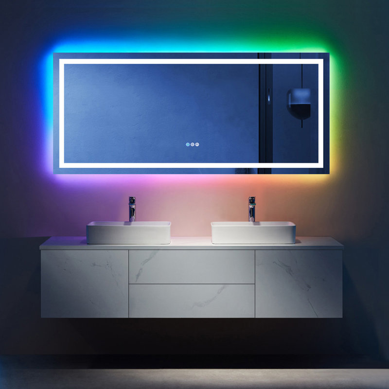  Wayfair Basics® UL Certified RGB Backlit & LED Frontlit Anti-Fog Tempered Glass Bathroom/Vanity Mirror, 72" x 32"