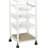 Rolling kitchen cart with storage function, practical wooden frame rolling kitchen island, with wire fruit basket, tray, and drawers, white