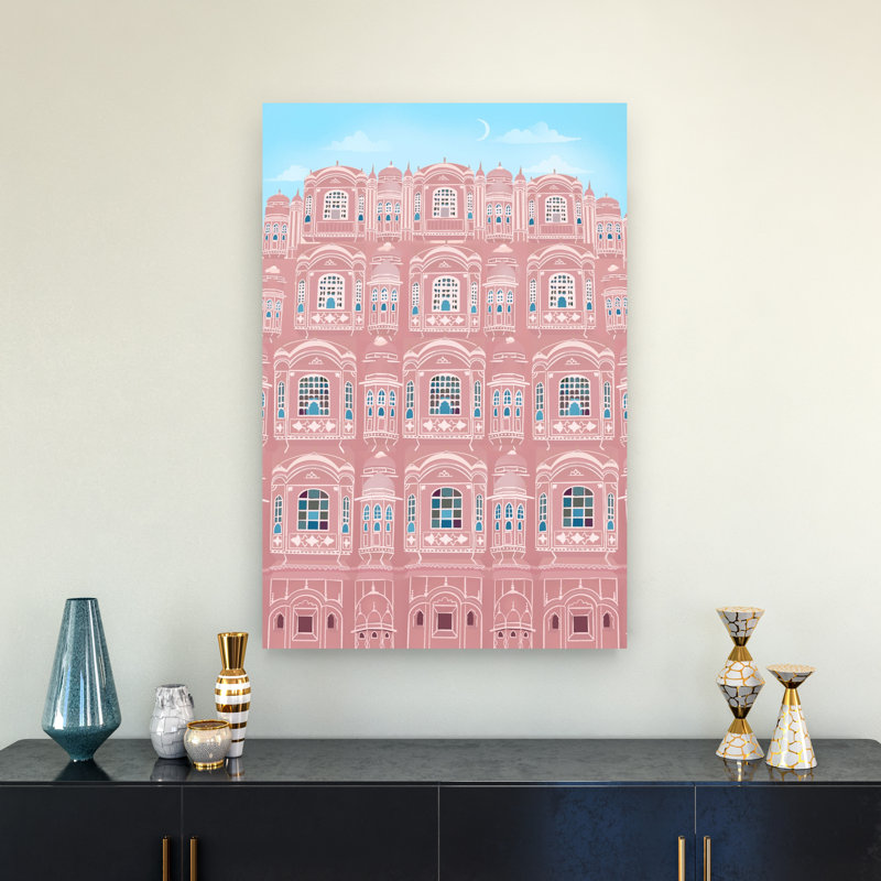 Jaipur, India Colorful Traditional Abstract Rose Architecture City Wall Art Print, 91.44cm H x 60.96cm W