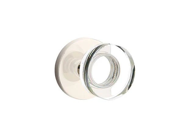 Ensemble de mortaise intérieure Emtek avec rosette à disque et poignée moderne en verre à disque (G), Nickel poli