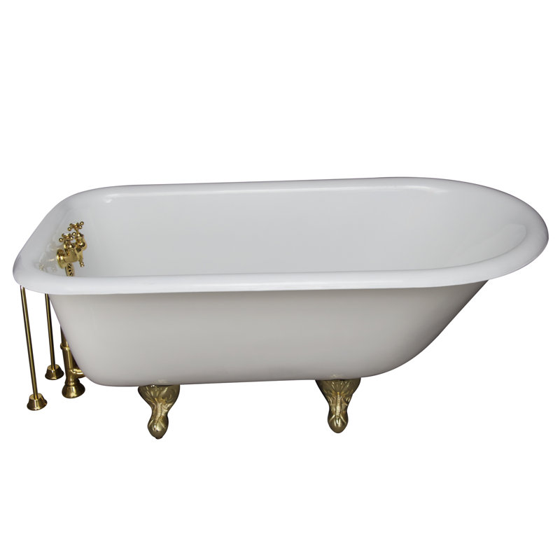 67'' x 30'' Freestanding Soaking Cast Iron Bathtub, Polished Brass