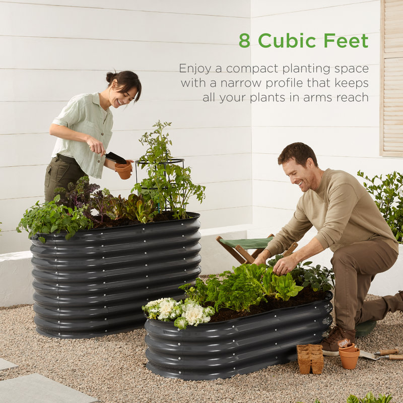Roetta 4x2x1ft Outdoor Raised Metal Oval Garden Bed, Planter Box for Vegetables, Flowers, Gray