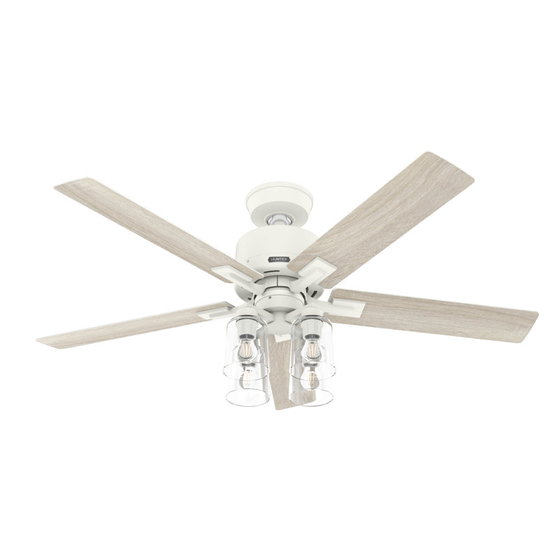 52" Techne 5 - Blade Ceiling Fan with LED Light Kit, Remote Control, WiFi Smart Fan, Easy Install, Matte White