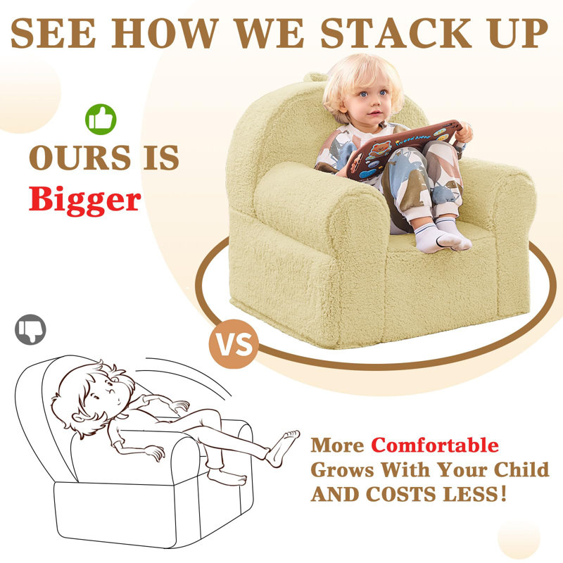 Amatullah Kids Club Chair, Toddler Sherpa Couch, Beige
