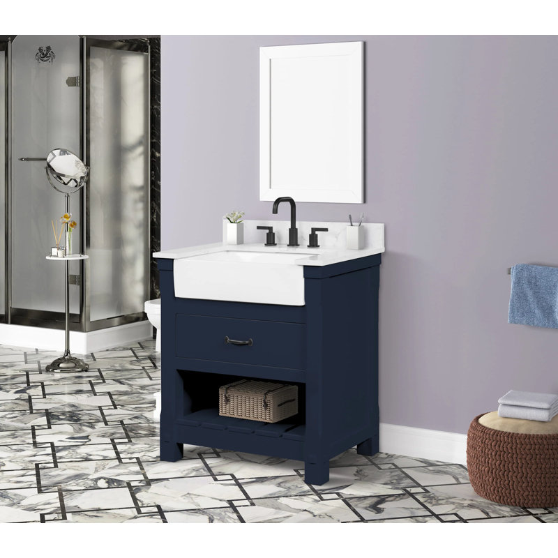 Meuble-lavabo simple 30 po avec comptoir en marbre naturel de Carrare de qualité supérieure, lavabo et dosseret Dilkhush, pré-assemblé