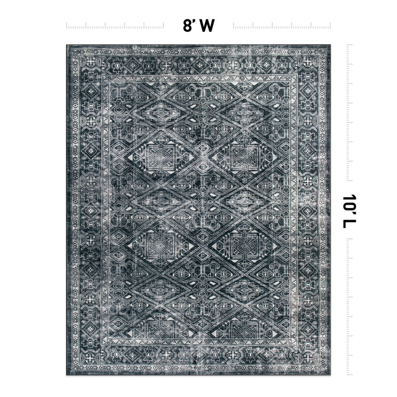 Transitional Bohemian Distressed Washable Non Slip Area Rug, Rectangle 7'10" x 10'