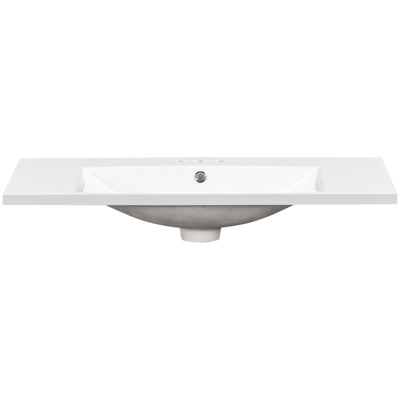 Lavabo de salle de bain rectangulaire en résine 36X18 ", 3 trous, blanc, robinet central 4" à installer, lavabo à teinture 36X18 ", comptoir de meuble-lavabo blanc, robinet convenable et fiable
