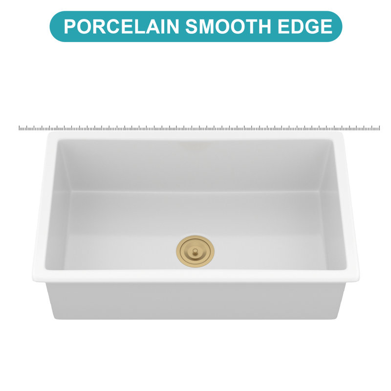 Durable Fireclay Kitchen Sink, Classic White Ceramic, Timeless Design For Spacious Kitchens