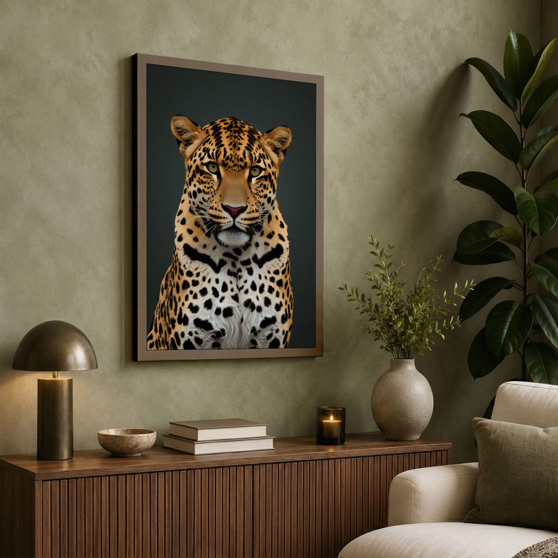 Leopard Portrait Modern - Wrapped Canvas, 18x12 - 45.7 x 30.5 cm, Cream Border