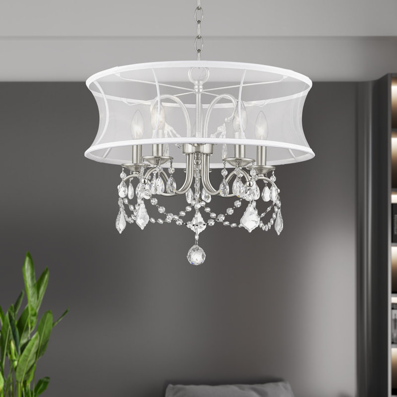 Widner Steel Dimmable Drum Chandelier, 18.5" H x 20" W x 20" D, Brushed Nickel